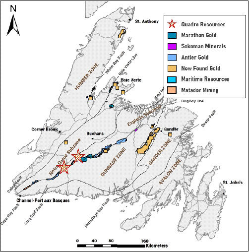 Figure 1: Newfoundland Gold Projects.