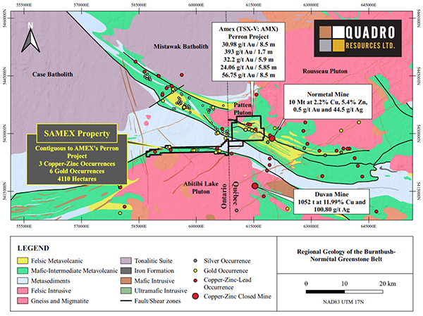 Figure 1: Samex property and regional geology.